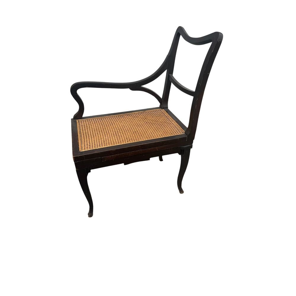 RARE VTG Antique Cane Walnut Window Entry Bench Accent Seat Commode - Picture 8 of 8